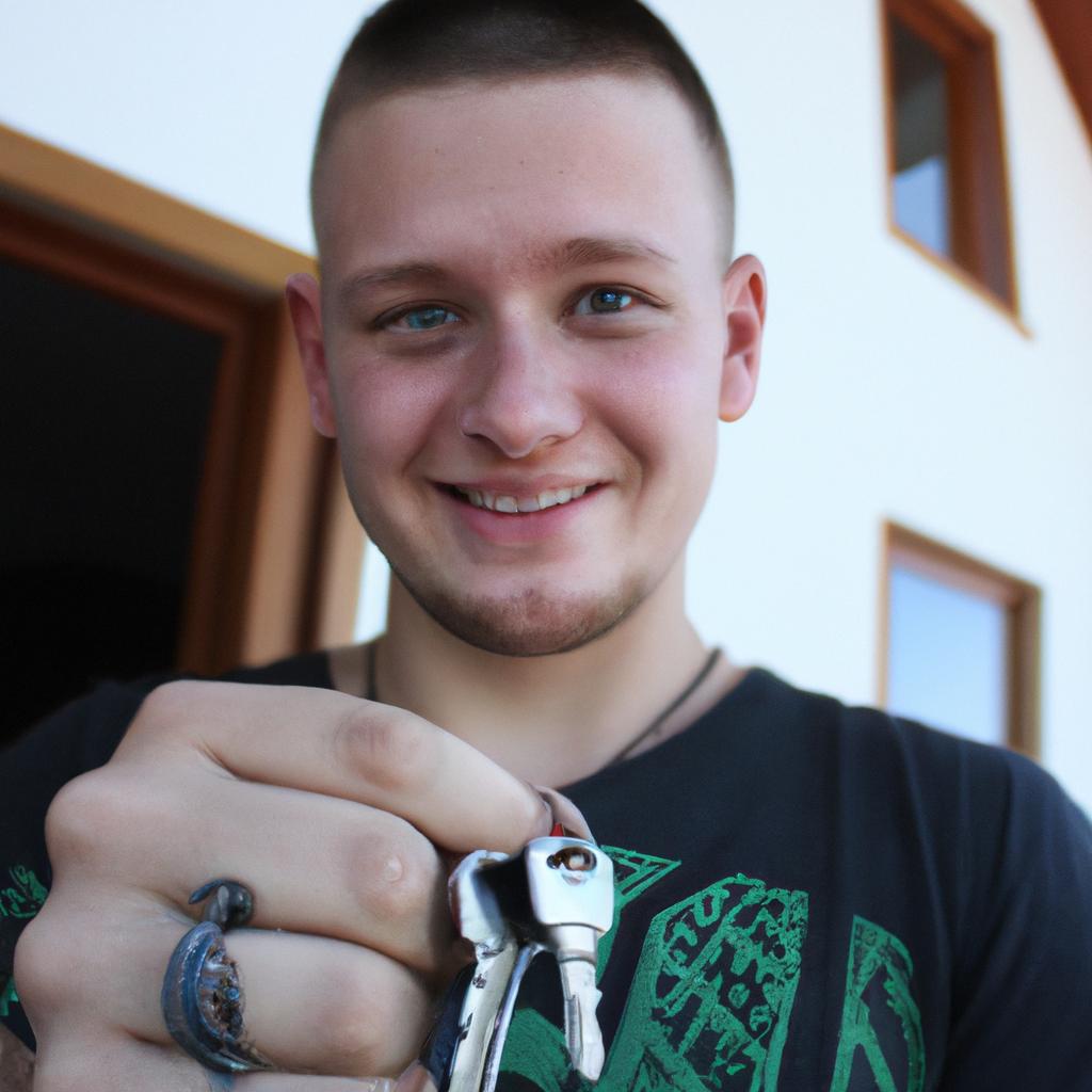 Person holding house keys, smiling