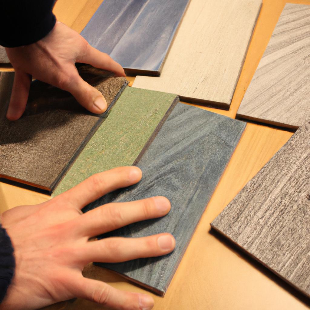 Person comparing different flooring samples