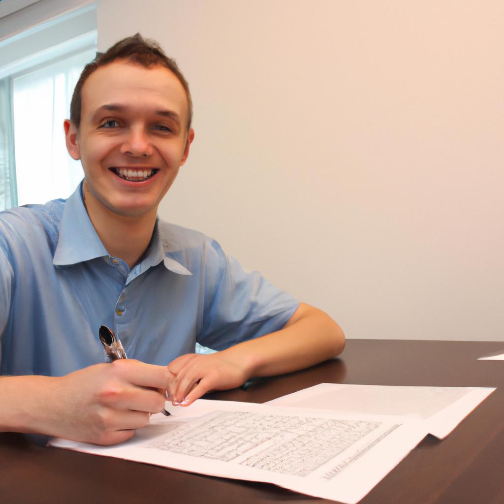 Person signing mortgage paperwork, smiling