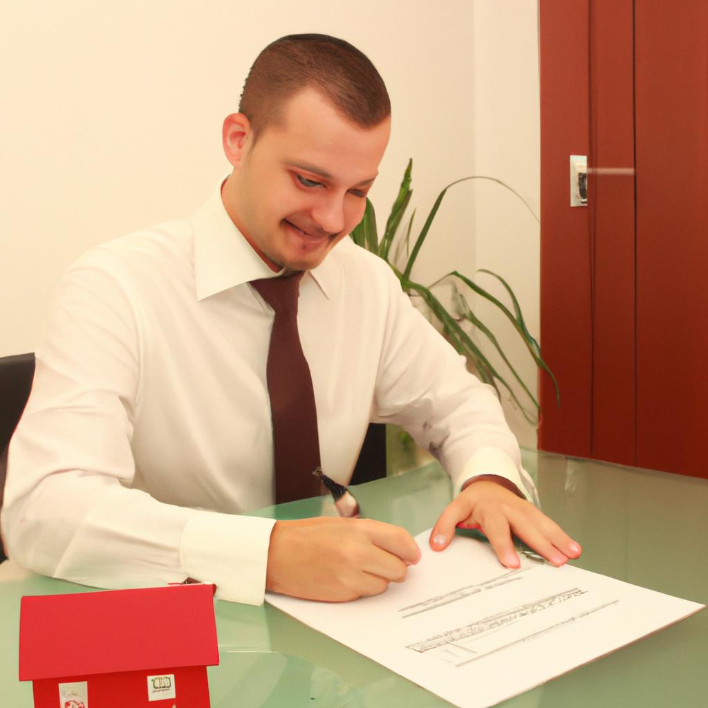 Person signing mortgage documents, smiling