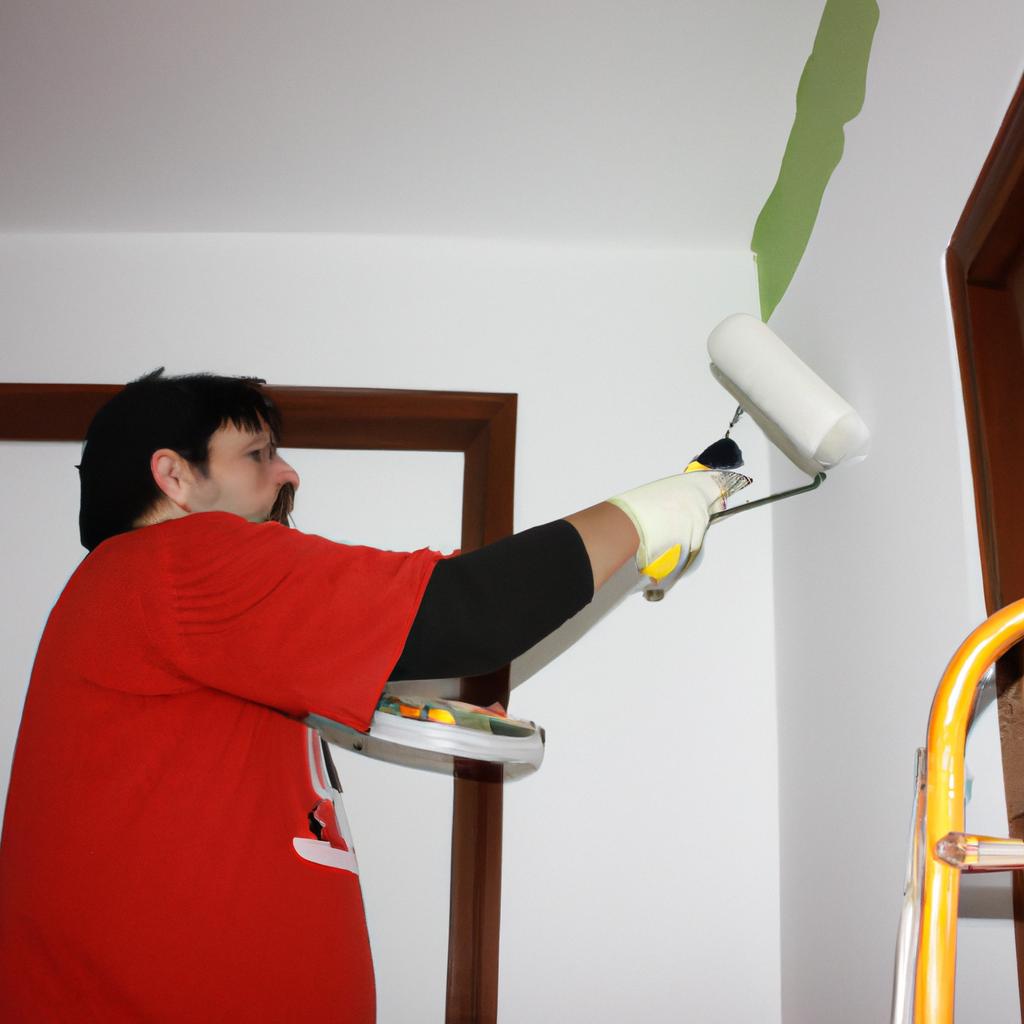 Person painting a house interior