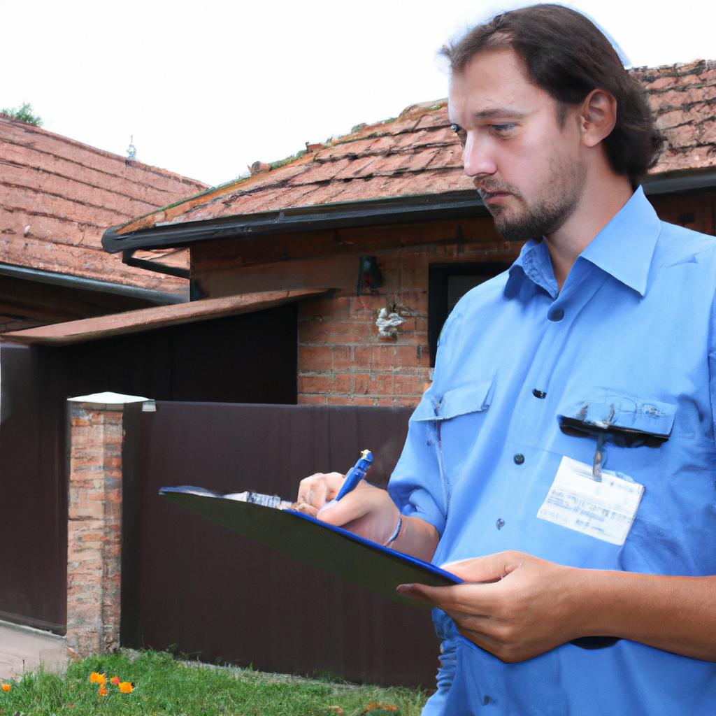Person inspecting property with clipboard