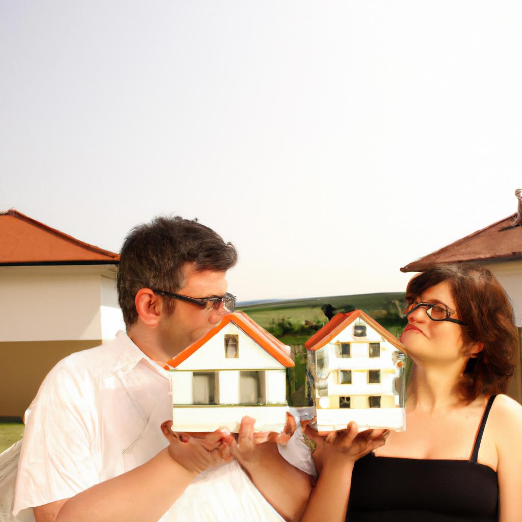 Man and woman comparing house options